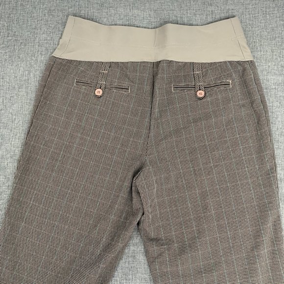 DUO Maternity Plaid Cropped Dressy Pants Medium Stretch Black Tan - Picture 10 of 12